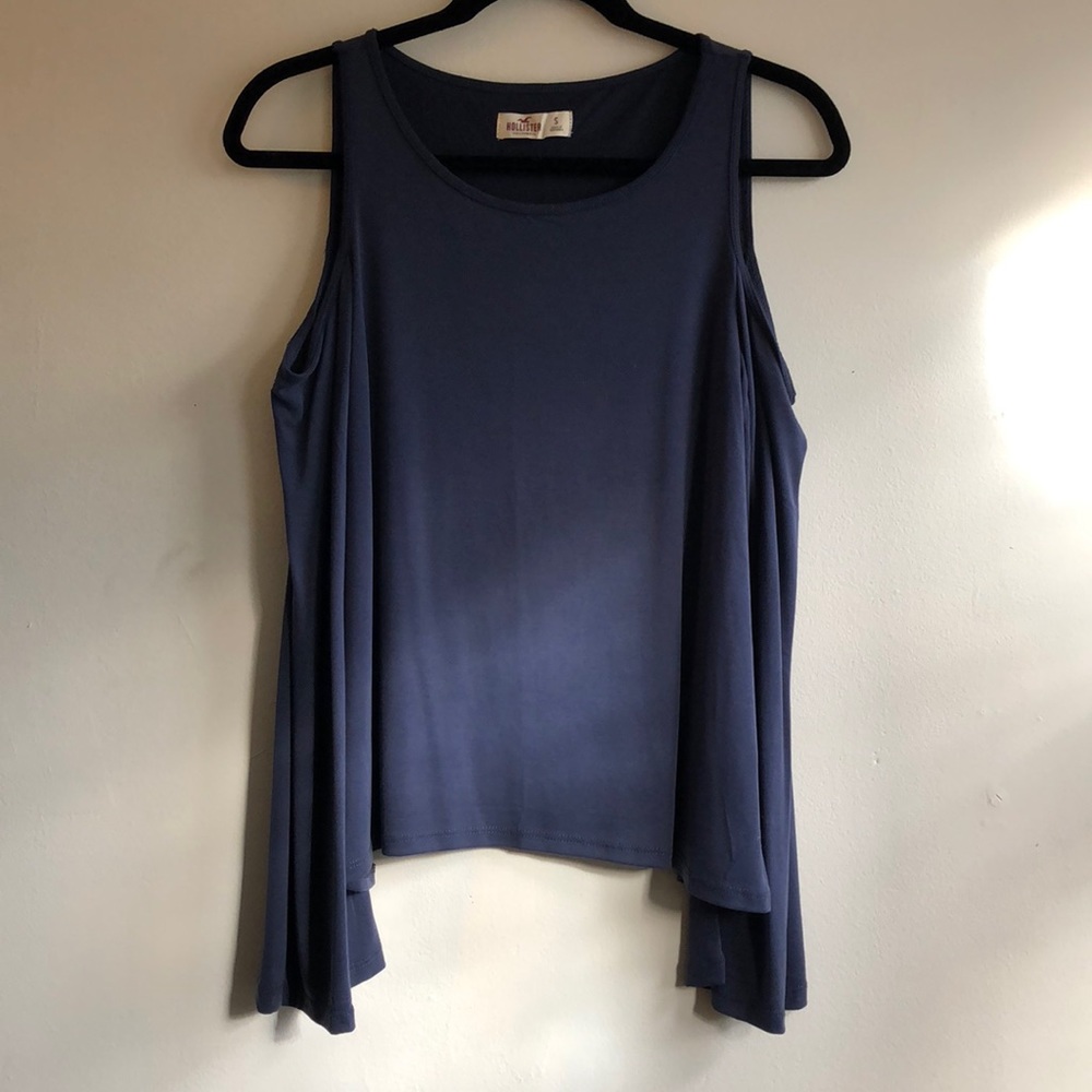 Flowy, Open Shoulder Navy Blue Long Sleeve Top